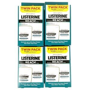 Listerine Dental Floss Cool Mint FOUR 2 ct Packages 55 yds each Plaque Remover